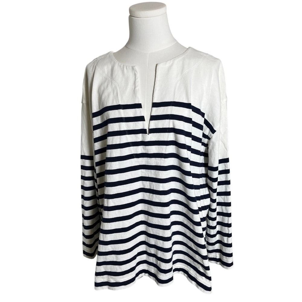 J.Crew Nautical Striped Cotton Tunic Split‎ Neck Oversized Top Preppy S